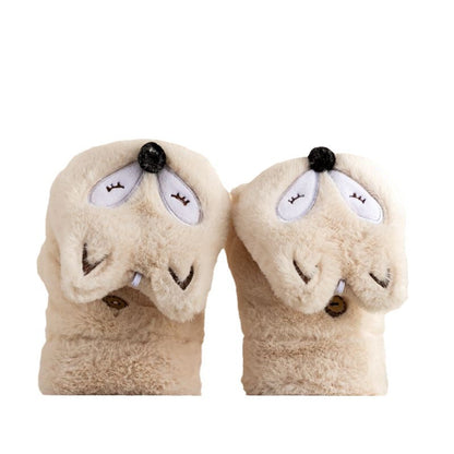 Fleece-lined Thickened Cartoon Cute Korean Style Little Fox Open Gloves