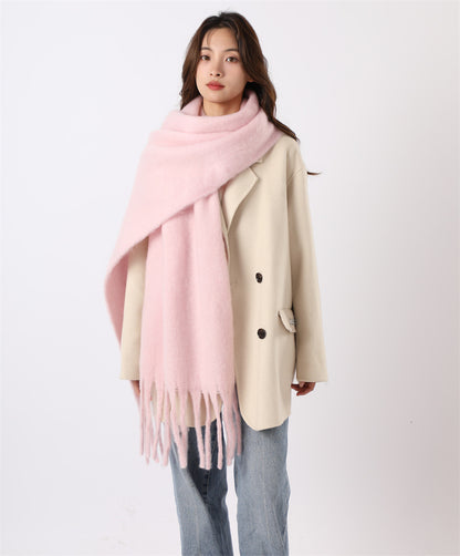 White Large Mohair Soft Glutinous Solid Scarfs