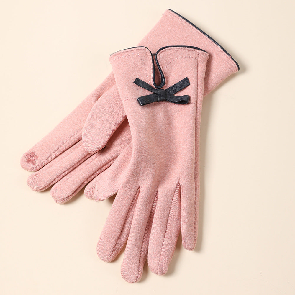 Women's Cute Bow Fleece-lined Thickened Driving Biking Gloves