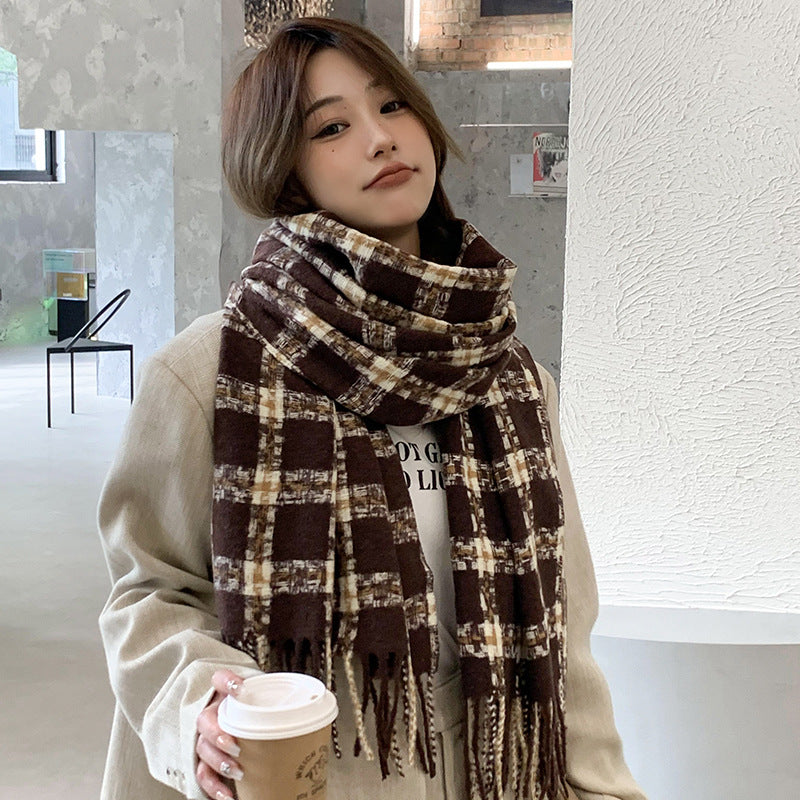 Women's Versatile Korean Style Cashmere Plaid Thickened Scarfs