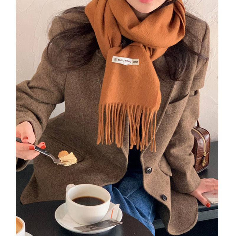 High-grade Pure Color Wool Tassel Couple Scarfs