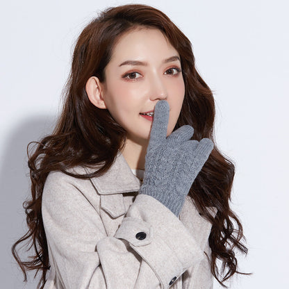 Women's Knitted Warm Outdoor Windproof Fleece-lined Korean Gloves