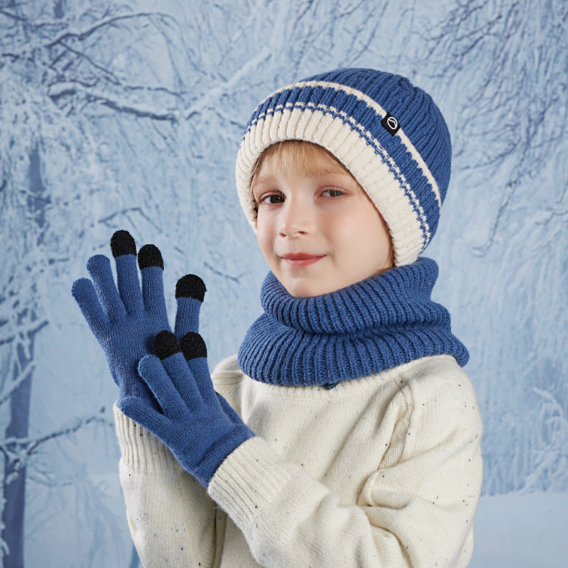 Children's Set Winter Fleece-lined Ear Protection Knitting Kids' Headwear