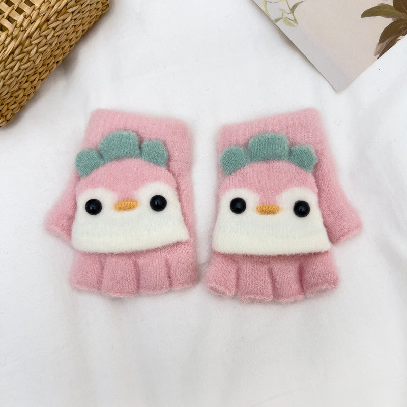 Children's Cartoon Penguin Plush Warm For Male Gloves