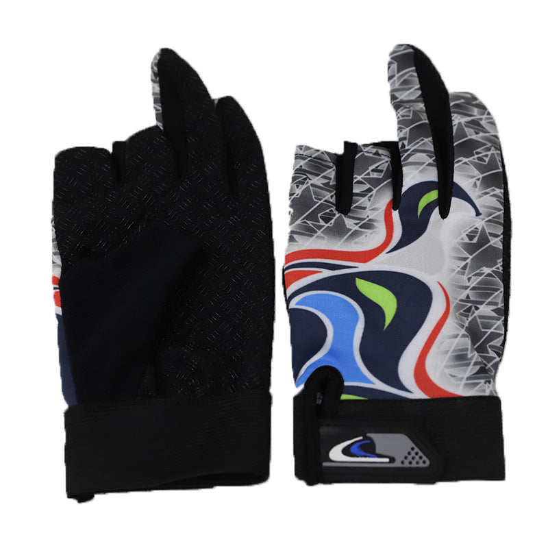 Men's Fishing Printed Dew Three Fingers Spring Gloves