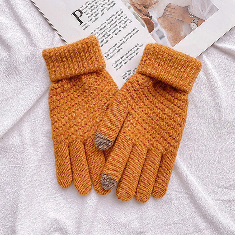 Women's Fleece-lined Thick Riding Touch Screen Plush Knitted Gloves