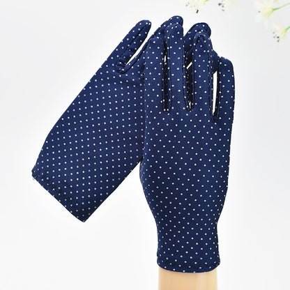 Women's Thin Type Sunscreen Short Embroidered Driving Spandex Stretch Black Gloves