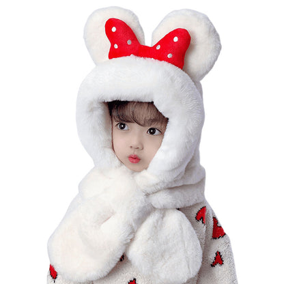 Children's Hat Korean Cute Earmuffs Bowknot Sleeve Integrated Kids' Headwear