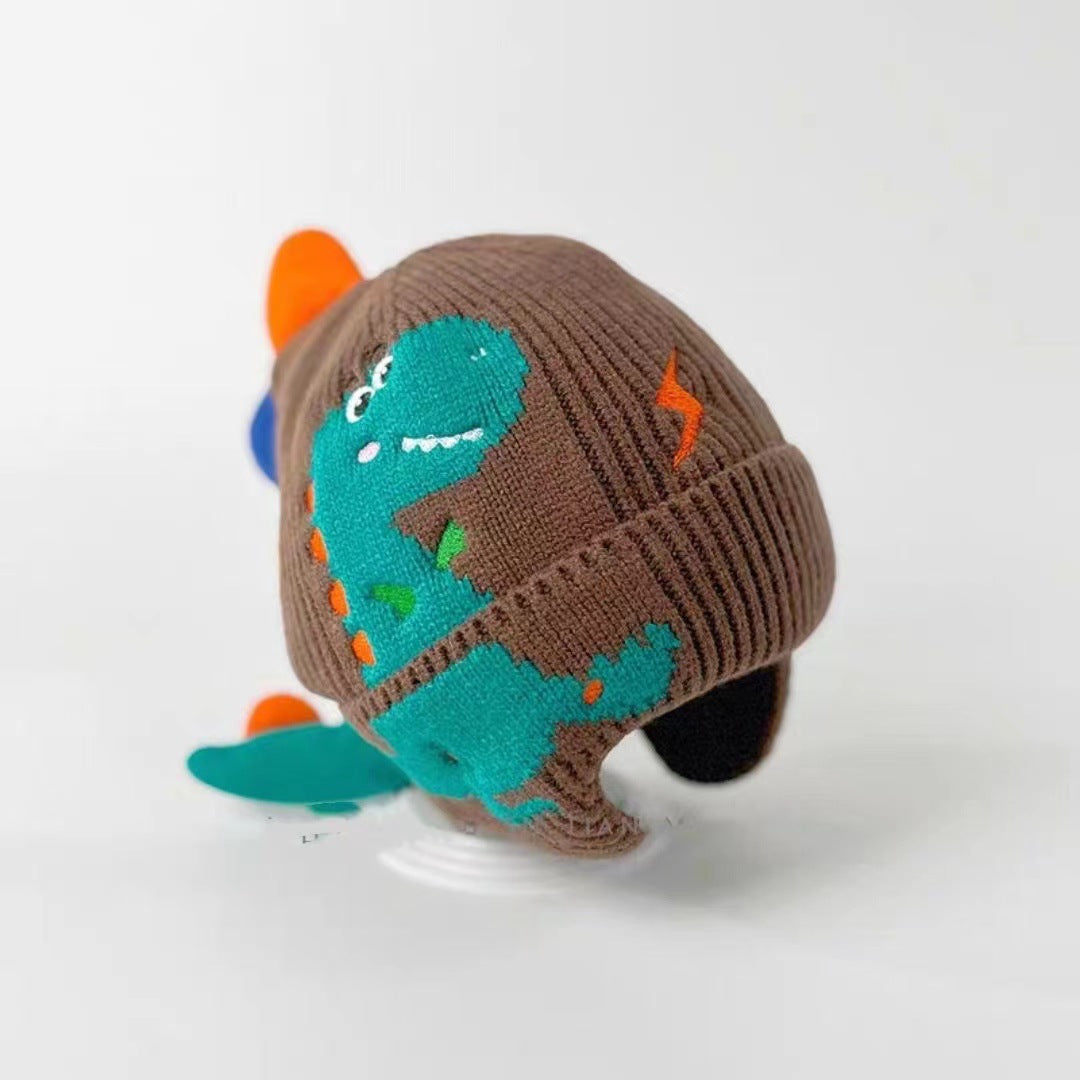 Children's Dinosaur Cartoon Earmuffs Hat Super Cute Korean Style Knitted Kids' Headwear