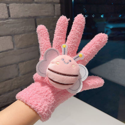 Little Bee Plush Coral Fleece Riding Gloves