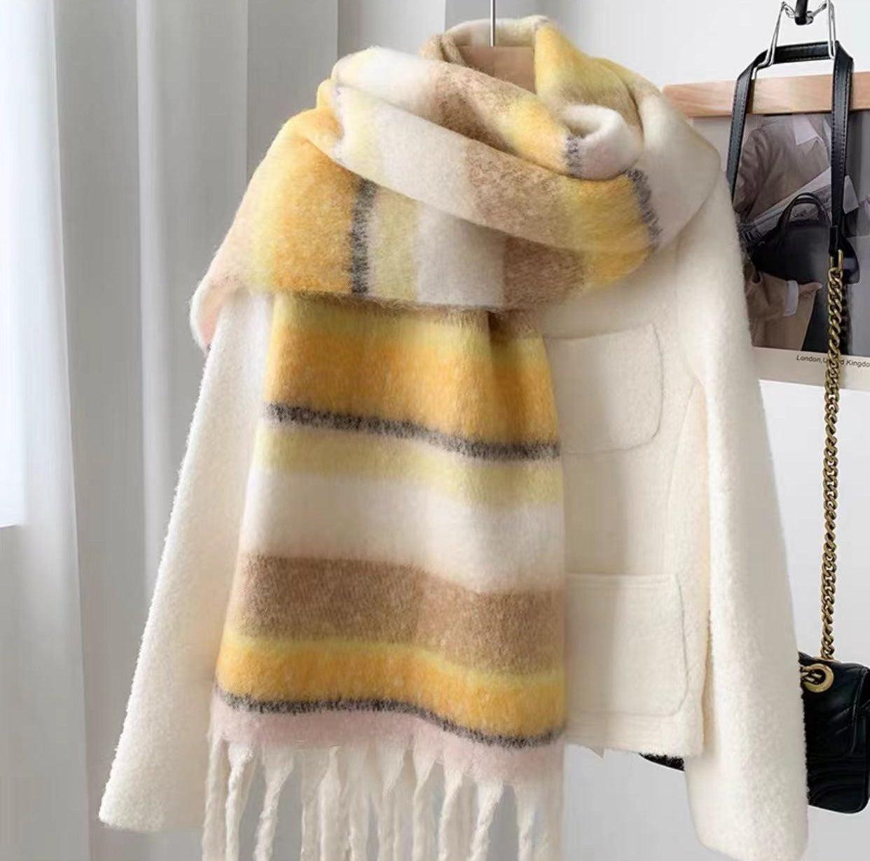 Women's Winter High-grade Fashionable Mohair Thickened Striped Scarfs