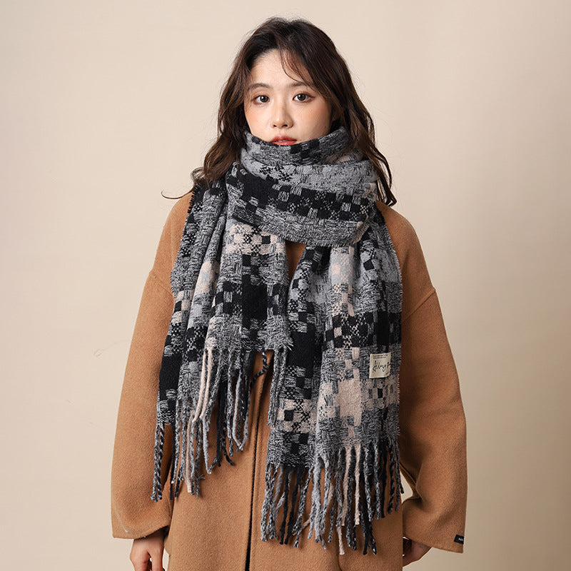 Women's Plaid Korean Thickened British Shawl High-grade Scarfs