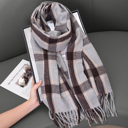 Women's Korean Striped Plaid Soft Warm Thick Scarfs