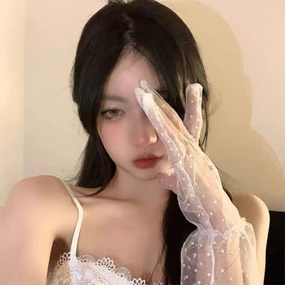 Women's Wedding White Lace Sexy Props Advanced Gloves