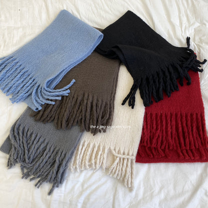 Women's & Men's Couple Thickened Solid Color Knitted Fringe Scarfs