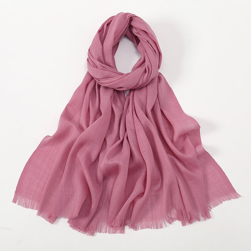 Women's Slub Cotton Solid Color Linen Feel Burrs Scarfs