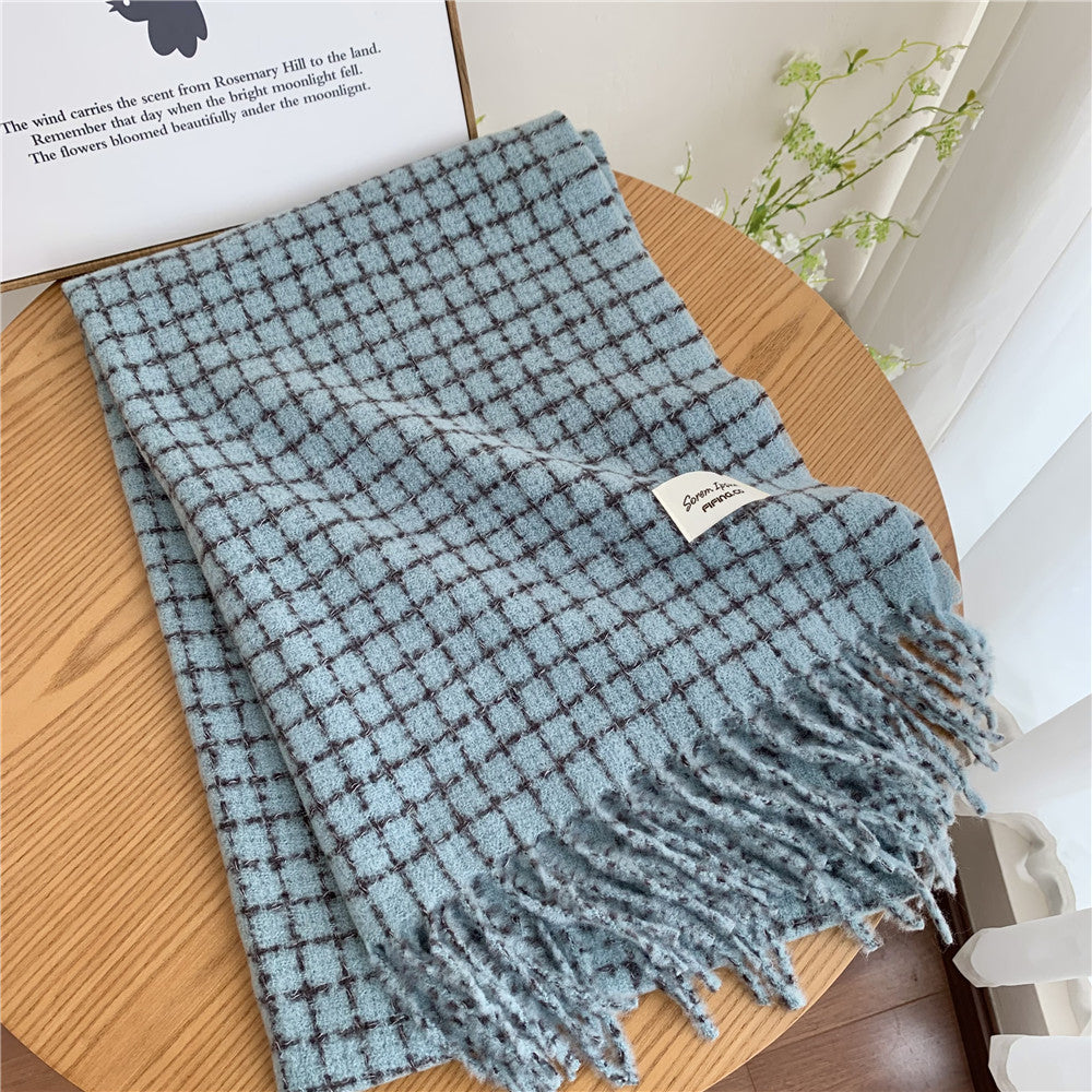 Women's & Men's Winter Atmosphere Korean Style Plaid Tassel Couple Warm Scarfs