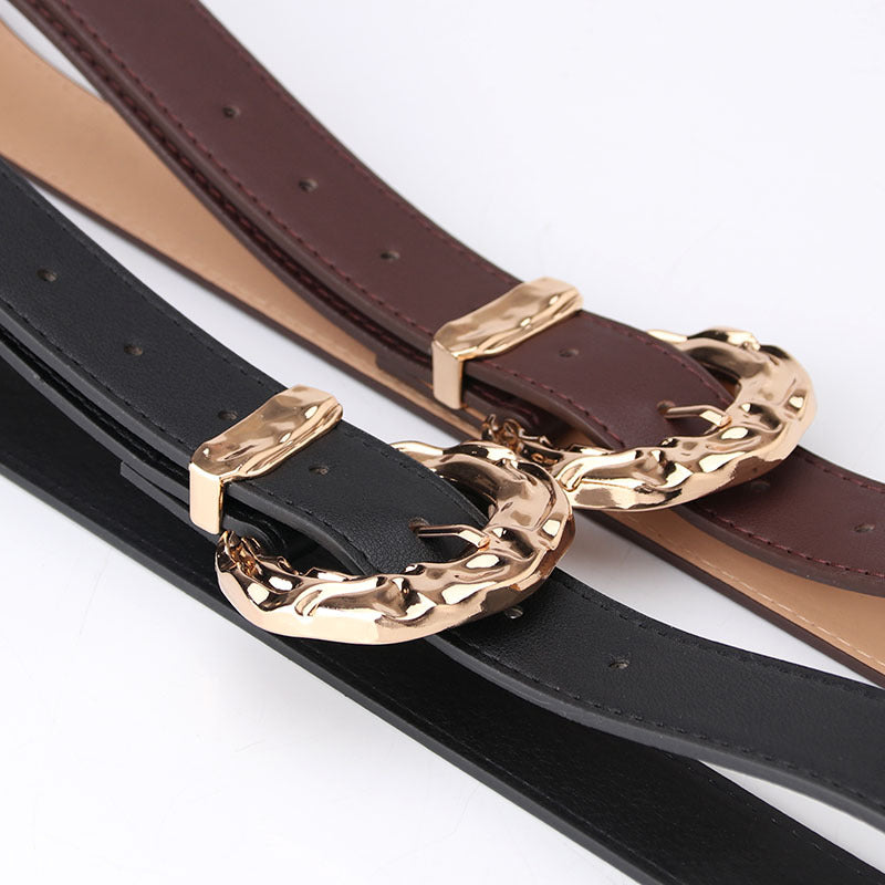 Women's Characteristic Trend Simple Jeans Pant Big Head Metal Belts