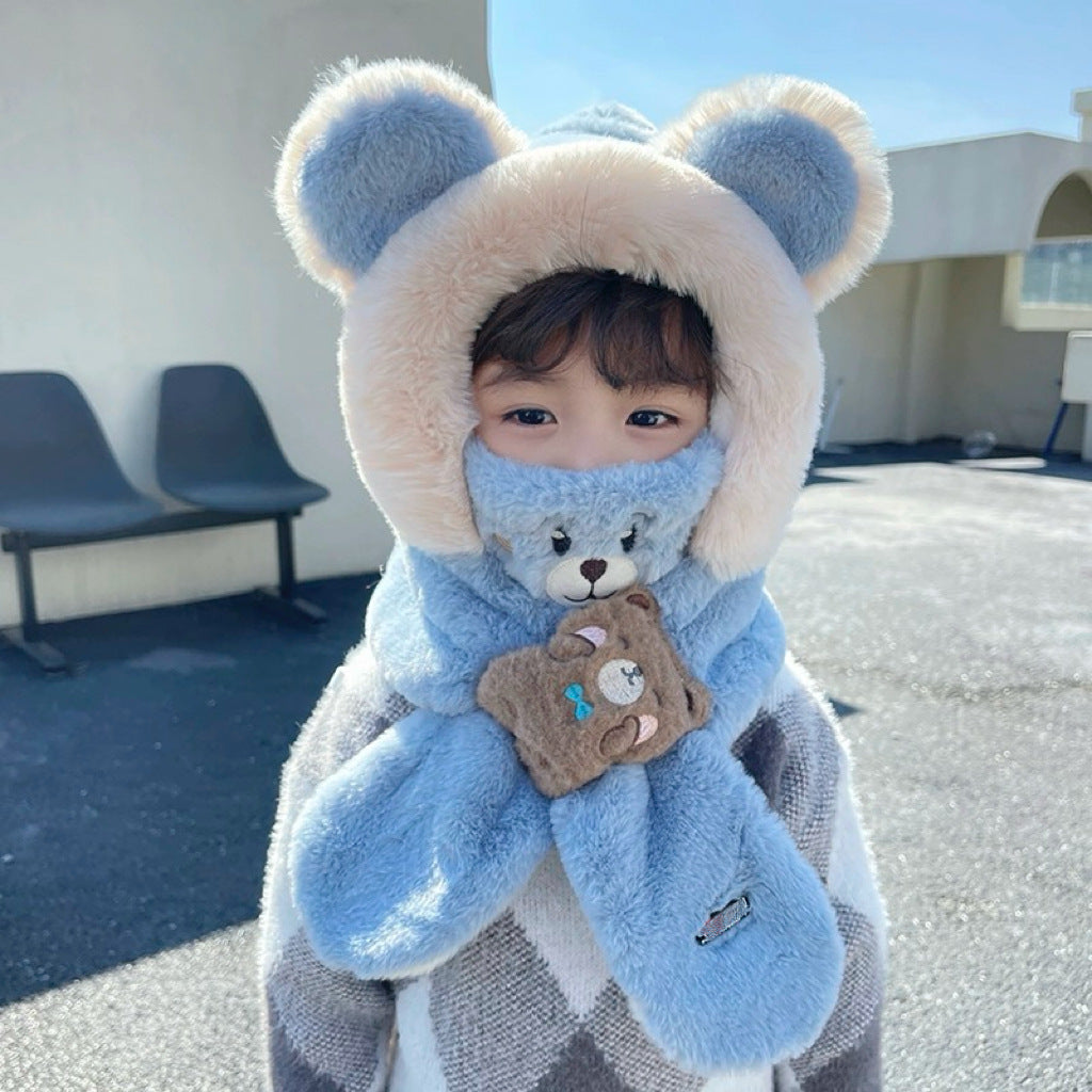 Children's Cartoon Plush Fleece Lined Padded Warm Keeping Cute Bear Kids' Headwear