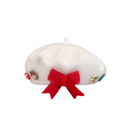 Women's Bowknot Christmas Beret Woolen Warm Hat Hats & Caps