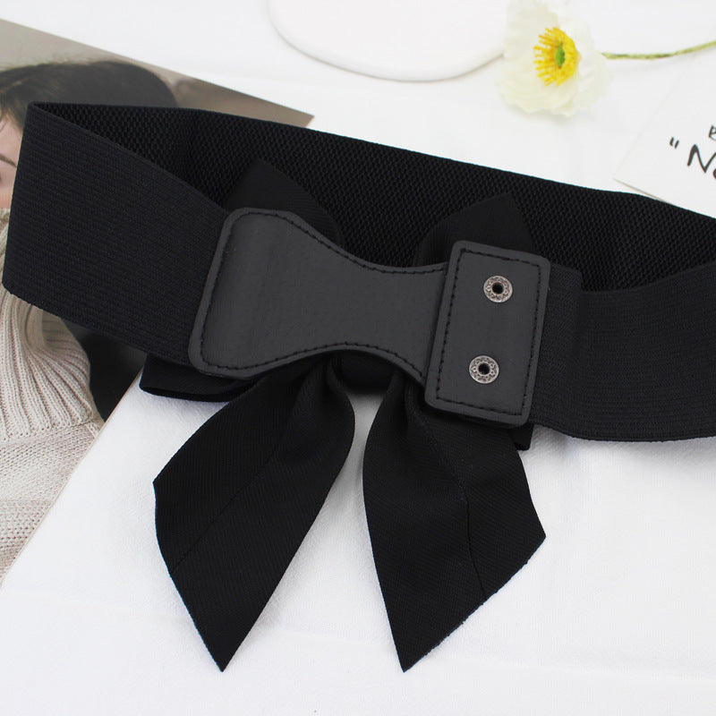 Women's Cotton Wide Three-dimensional Big Bow Elastic Waistband Belts