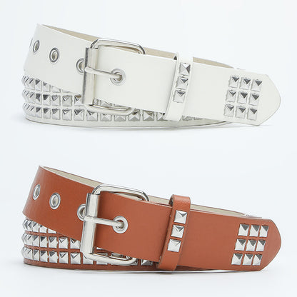 Women's & Men's Metal Pyramid Square Beads Decorative Rivets Belts