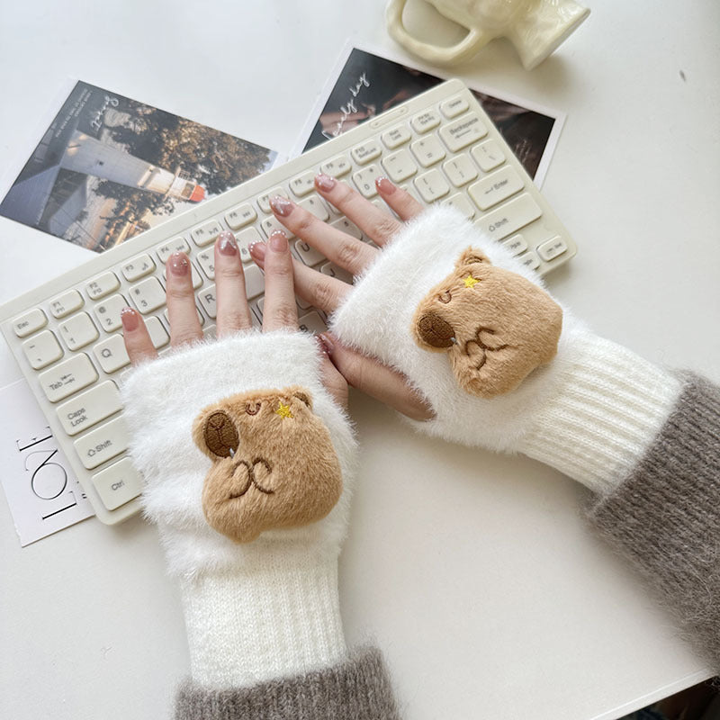 Half Finger Cartoon Knitted Bracers Thick Gloves