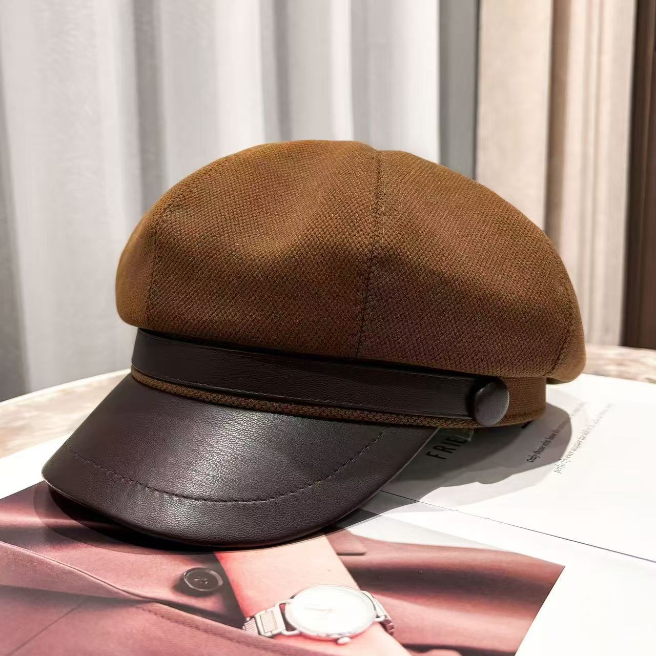 Women's Korean Style Versatile British Light Leather Hats & Caps