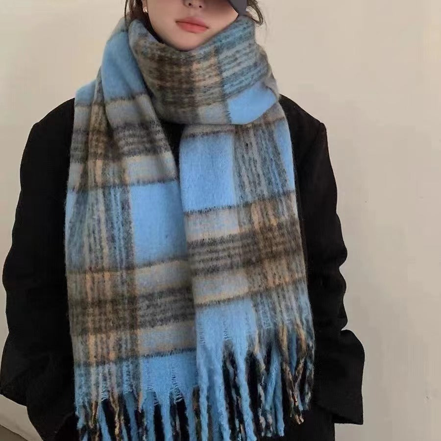 Women's Mohair Winter High-grade Plaid Artificial Cashmere Lovers Wild Warm Scarfs