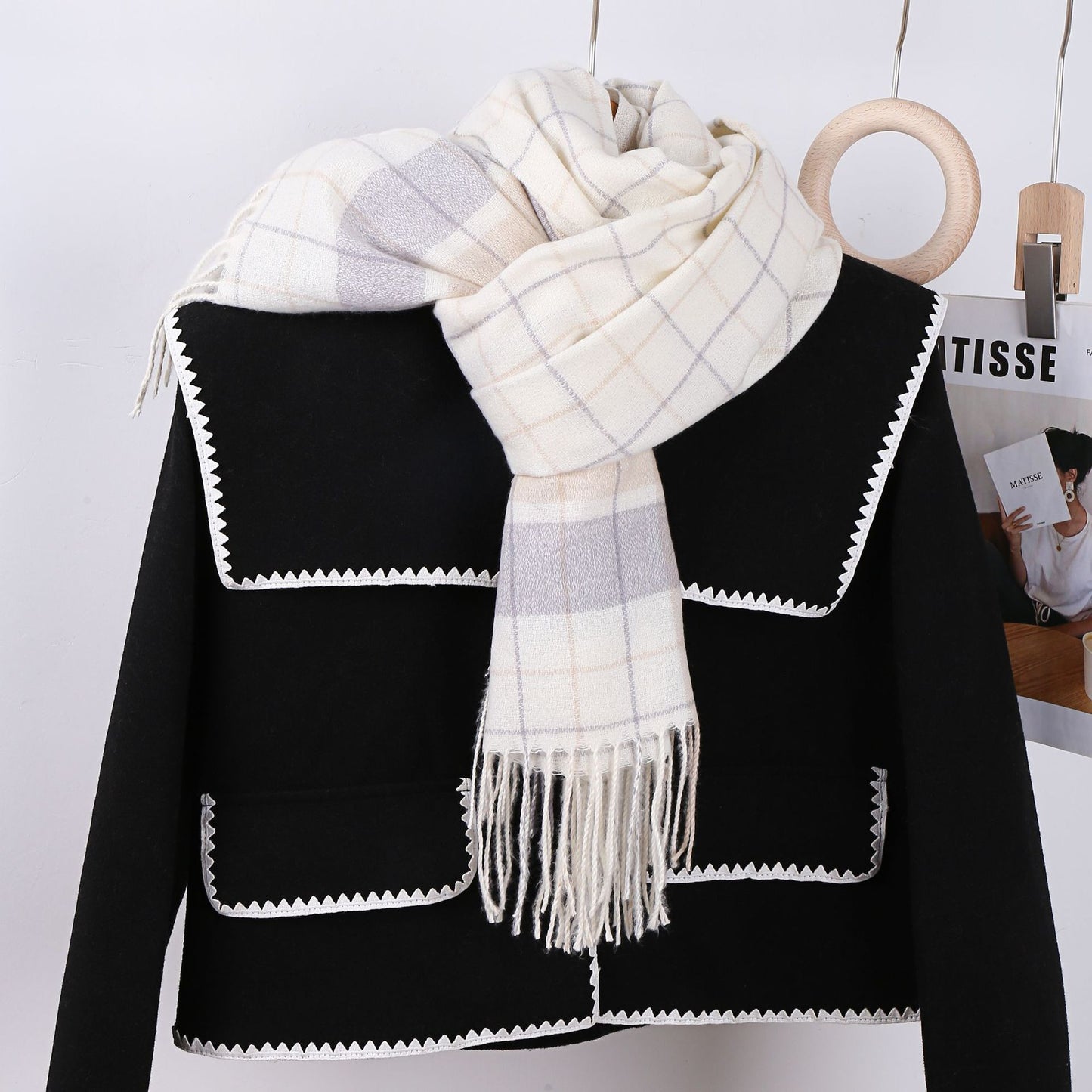 Winter Plaid Cashmere Warm Tassel Shawl Scarfs