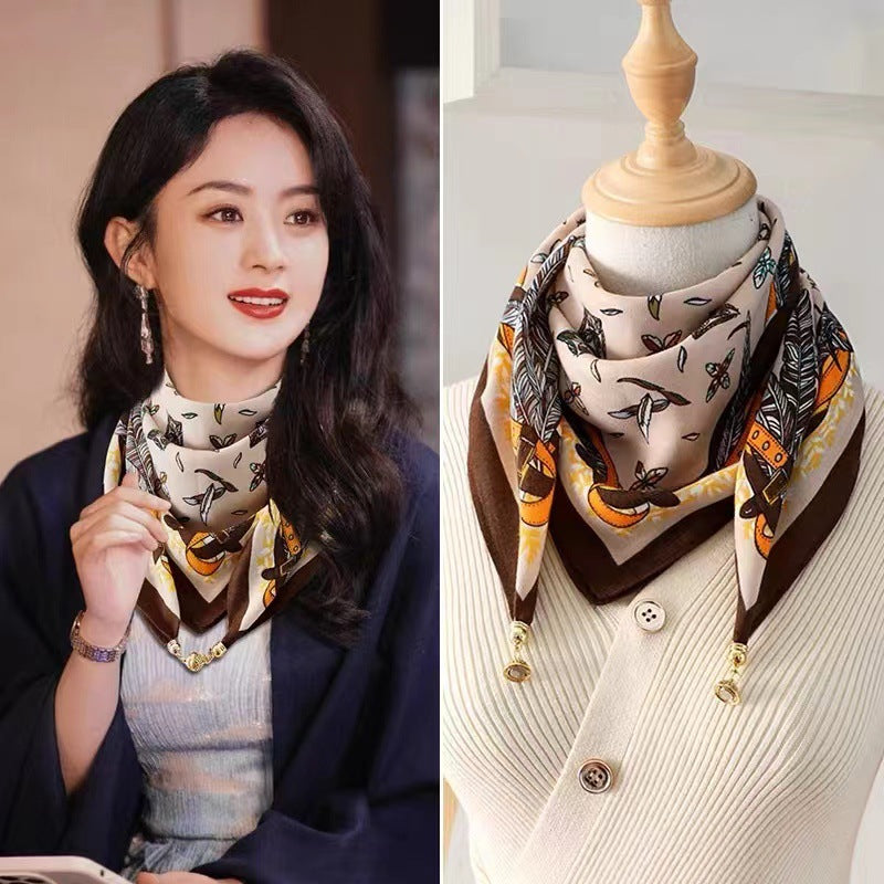 Women's Silk Square Magnetic Buckle Hidden Hook Scarfs