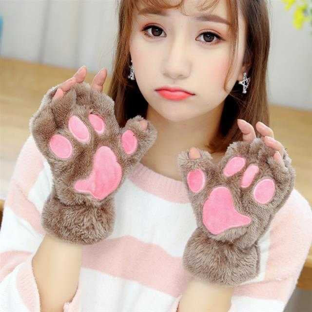 Cartoon Fleece-lined Thick Windproof Warm Leisure Gloves