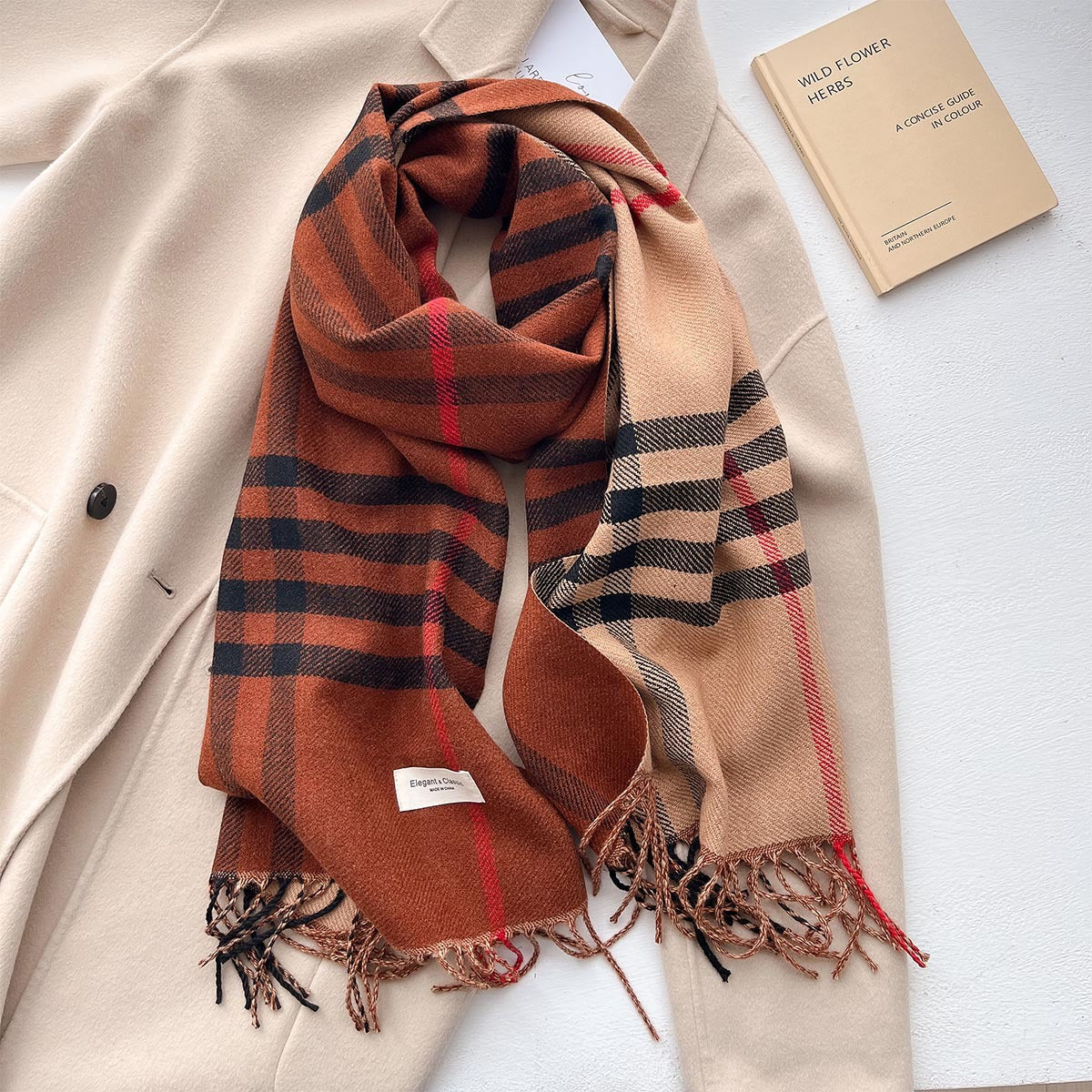 Women's Plaid Double-sided Warm Long Couple Shawl Scarfs