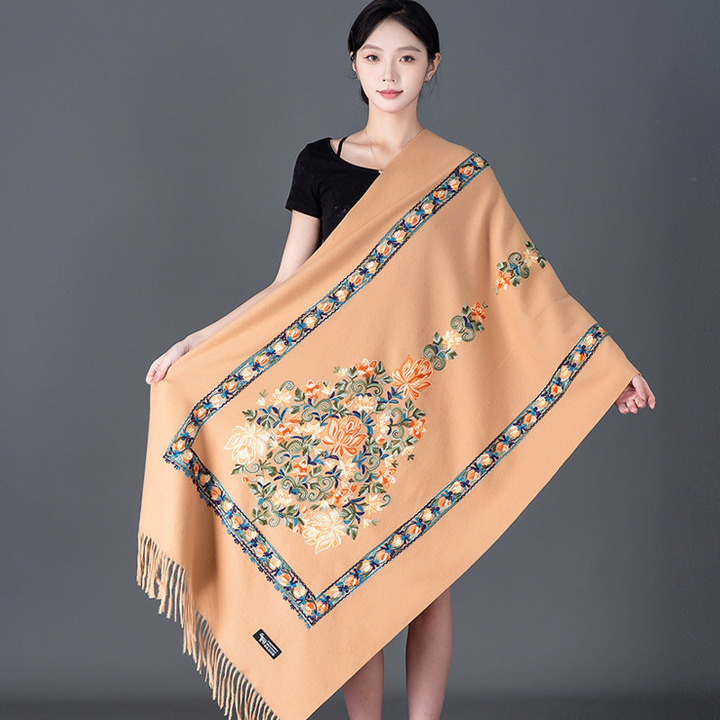 Women's Sunflower Embroidered Artificial Cashmere Ethnic Style Scarfs