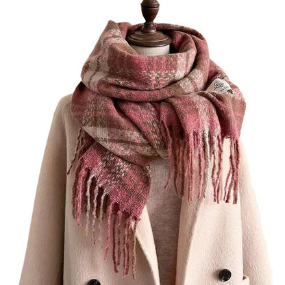 Women's Thick Checks Korean Warm Dry Rose Pink White Soft Scarfs