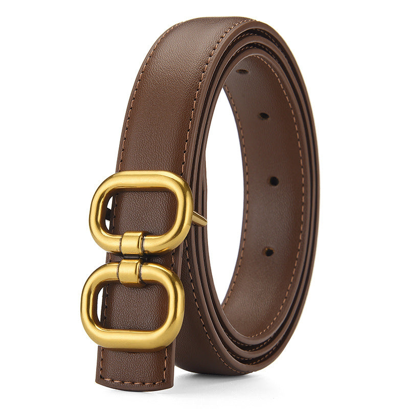 Women's Bronze Buckle Cowhide Thin Wide Simple Belts