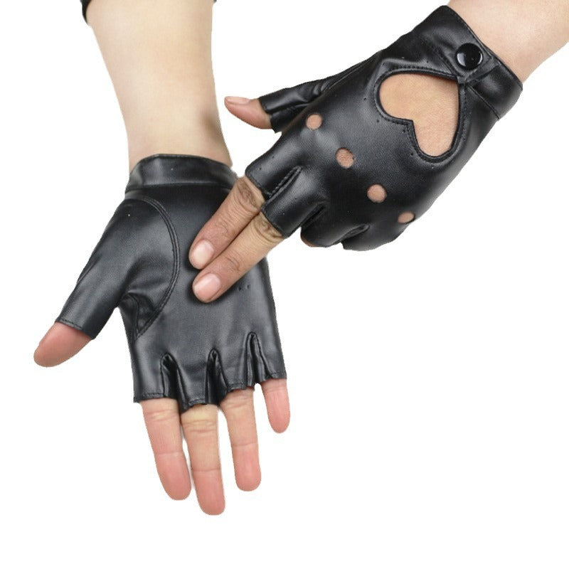 Lady Half Finger Leather Imitation Performance Gloves