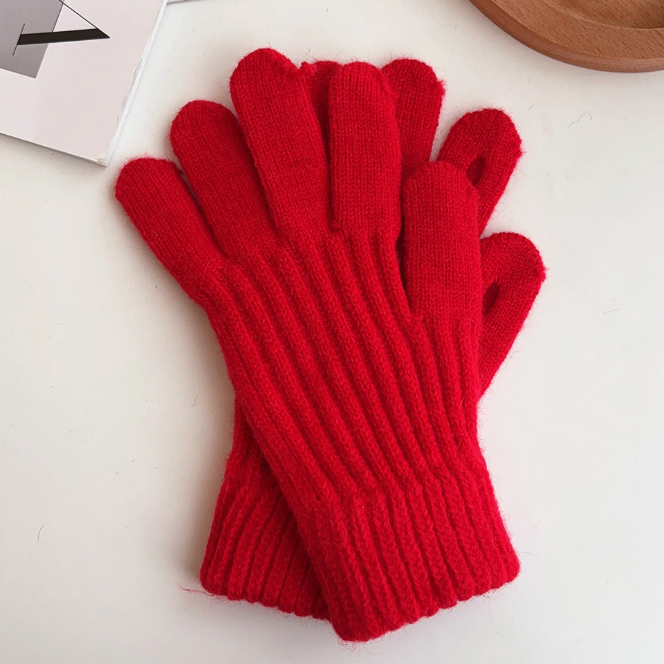 Women's Korean Style Vertical Jacquard Knitted Warm Winter Gloves