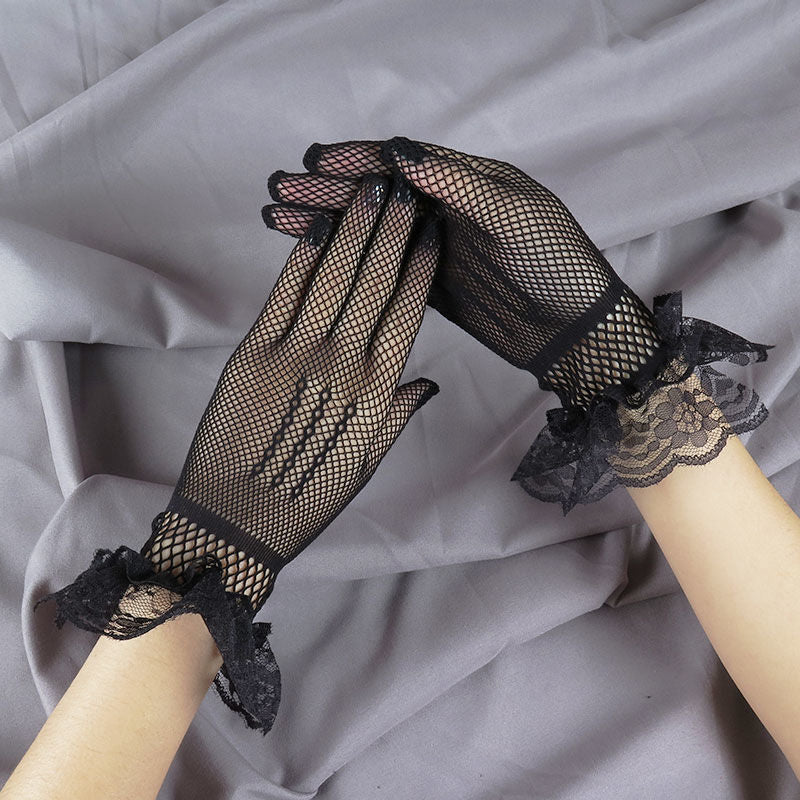 Women's Thin Mesh Summer Sexy Black Elastic Gloves