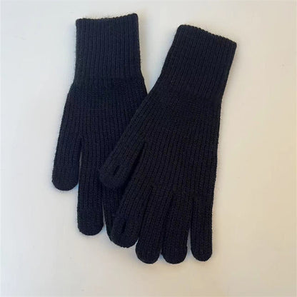 Women's Knitted Knitting Wool Solid Color Leak Gloves