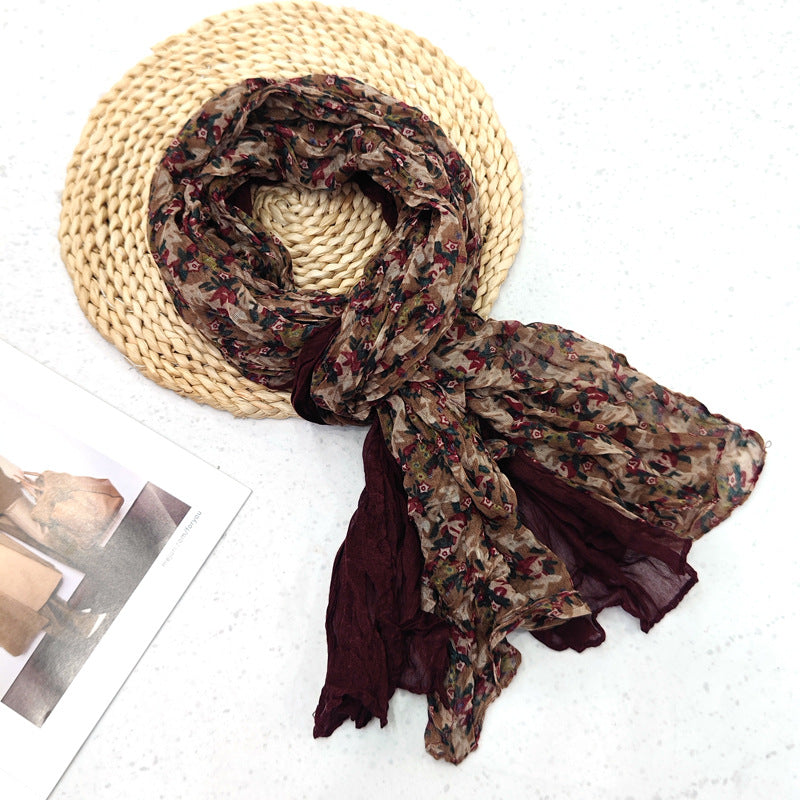 Women's Pleated Simple Silk Floral Shawl Bali Scarfs