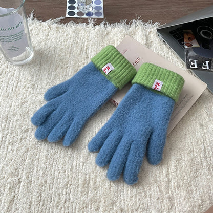 Green Color Blocking Series Knitted Korean Gloves