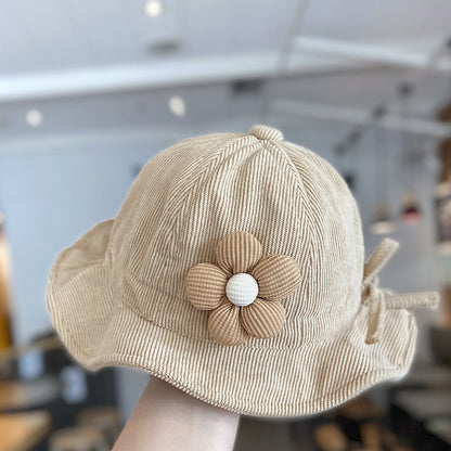 Hat Korean Style Corduroy Flower Bucket Kids' Headwear