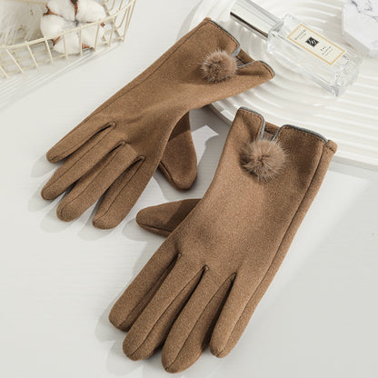 Women's Angora Fleece-lined Bow Outdoor Driving Cycling Sports Cute Gloves