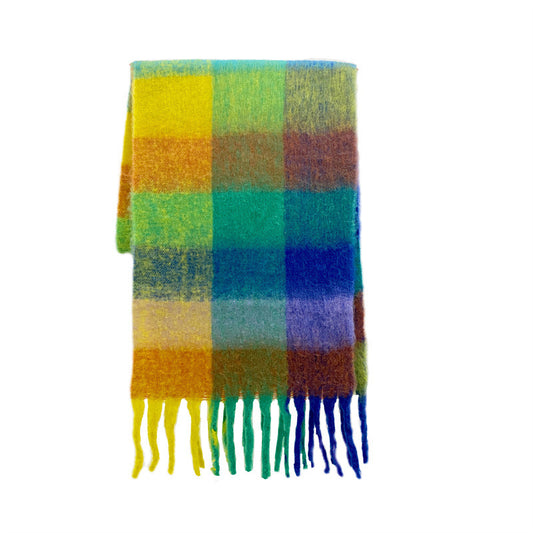 Warm Rainbow Plaid Long Soft Glutinous Scarfs