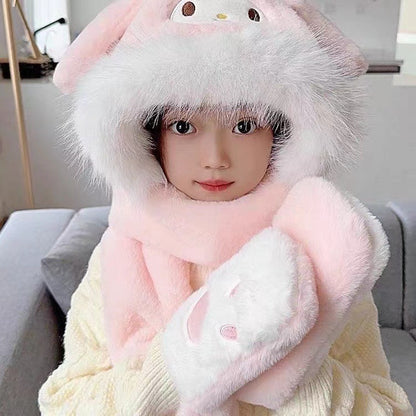 Children's Rabbit Ears Plush Thick Warm Bonnet Kids' Headwear