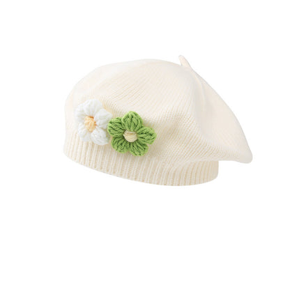 Hat Knitted Beret Cute Flower Painter Kids' Headwear