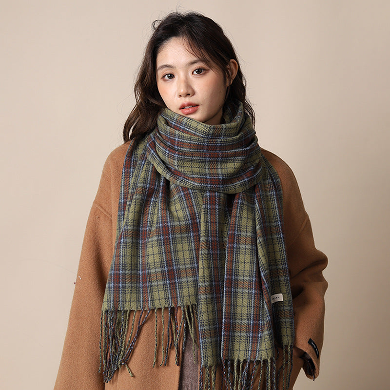 Women's Plaid Korean Thickened British Shawl High-grade Scarfs