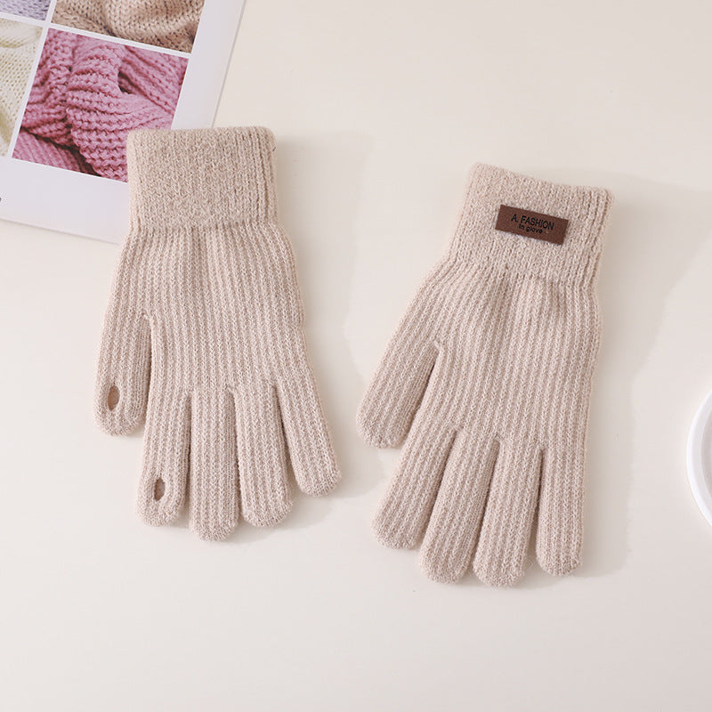 Women's & Men's Thickened Solid Color Knitted Wool Keep Warm Fleece-lined Gloves