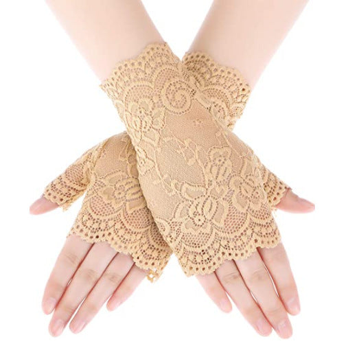 Women's Lace Half Finger Fingerless Open Short Gloves